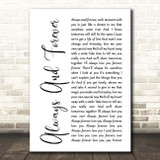 Heatwave Always And Forever White Script Song Lyric Print