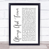 Heatwave Always And Forever White Script Song Lyric Print