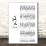 Kodaline Brother White Script Song Lyric Print