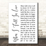 Nat King Cole When I Fall In Love White Script Song Lyric Print