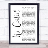 One Direction No Control White Script Song Lyric Print