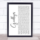 Post Malone Goodbyes White Script Song Lyric Print