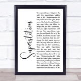 Stevie Wonder Superstition White Script Song Lyric Print