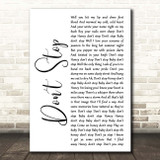The Rolling Stones Don't Stop White Script Song Lyric Print