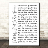 Tony Bennett I Left My Heart In San Francisco White Script Song Lyric Print