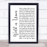 Kiri Te Kanawa World in Union White Script Song Lyric Wall Art Print