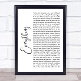 Lifehouse Everything White Script Song Lyric Wall Art Print