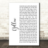 Coldplay Yellow White Script Song Lyric Quote Print