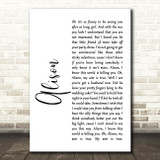 Elvis Costello Alison White Script Song Lyric Print