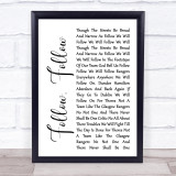 Glasgow Rangers Follow, Follow White Script Song Lyric Print
