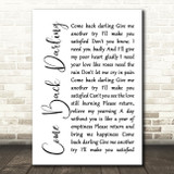 UB40 Come Back Darling White Script Song Lyric Print