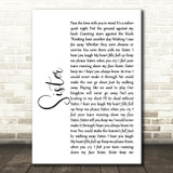 Dave Matthews Sister White Script Song Lyric Print
