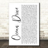 Duke Dumont Ocean Drive White Script Song Lyric Print