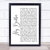 Avicii Hey Brother White Script Song Lyric Quote Music Print
