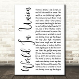 Emeli Sandé World In Union (Rugby World Cup Anthem) White Script Song Lyric Quote Music Print