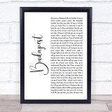 George Ezra Budapest White Script Song Lyric Quote Music Print