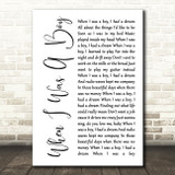 Jeff Lynne's ELO When I Was A Boy White Script Song Lyric Quote Music Print