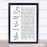 Jeff Lynne's ELO When I Was A Boy White Script Song Lyric Quote Music Print