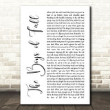Kenny Chesney The Boys of Fall White Script Song Lyric Quote Music Print