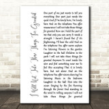 Toad The Wet Sprocket I Will Not Take These Things For Granted White Script Song Lyric Quote Music Print
