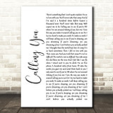 Blue October Calling You White Script Song Lyric Quote Print