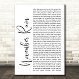 Guns N' Roses November Rain White Script Song Lyric Quote Print