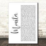 Gabbie Hanna Monster White Script Song Lyric Quote Print