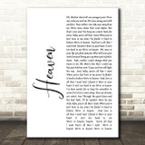 Bryan Adams Heaven White Script Song Lyric Quote Print