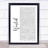 Kasabian Wasted White Script Song Lyric Print