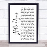 Neil Diamond Hello Again White Script Song Lyric Print