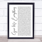 Pitbull Give Me Everything White Script Song Lyric Print