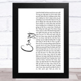 Aerosmith Crazy White Script Song Lyric Music Art Print