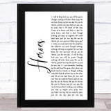 David Bowie Heroes White Script Song Lyric Music Art Print