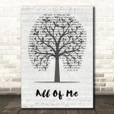 John Legend All Of Me Music Script Tree Song Lyric Art Print