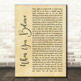 Whitney Houston & Mariah Carey When You Believe Rustic Script Song Lyric Art Print