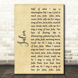 The Beatles Julia Rustic Script Song Lyric Art Print