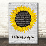 The 1975 Fallingforyou Grey Script Sunflower Song Lyric Art Print