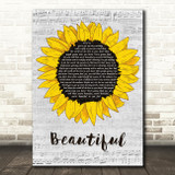 Carole King Beautiful Grey Script Sunflower Song Lyric Art Print