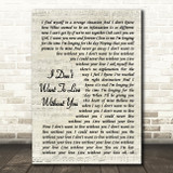 Foreigner I don't want to live without you Vintage Script Song Lyric Art Print
