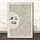 Taylor Swift All Too Well Vintage Script Song Lyric Art Print
