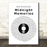 One Direction Midnight Memories Vinyl Record Song Lyric Art Print