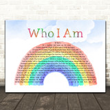 Jessica Andrews Who I Am Watercolour Rainbow & Clouds Song Lyric Art Print