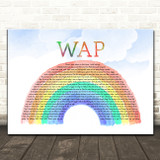 Cardi B WAP Watercolour Rainbow & Clouds Song Lyric Art Print