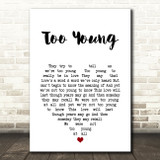 Nat King Cole Too Young White Heart Song Lyric Art Print