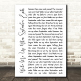 Green Day Wake Me Up When September Ends White Script Song Lyric Art Print