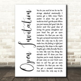 Santana Open Invitation White Script Song Lyric Art Print