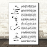 Skunk Anansie You Saved Me White Script Song Lyric Art Print