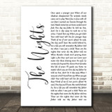 Avicii The Nights White Script Song Lyric Art Print