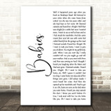 Pulp Babies White Script Song Lyric Art Print