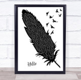 Adele Hello Black & White Feather & Birds Decorative Wall Art Gift Song Lyric Print